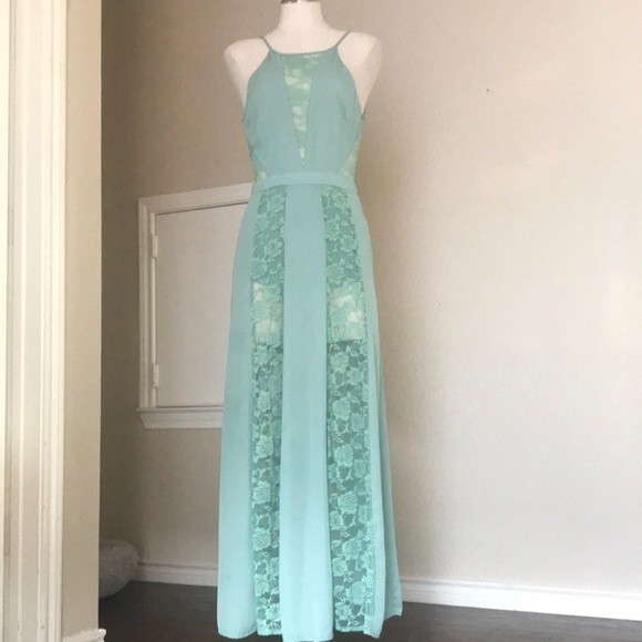 Sage green Rose Panel Lace Maxi Summer Dress - Picture 1 of 16